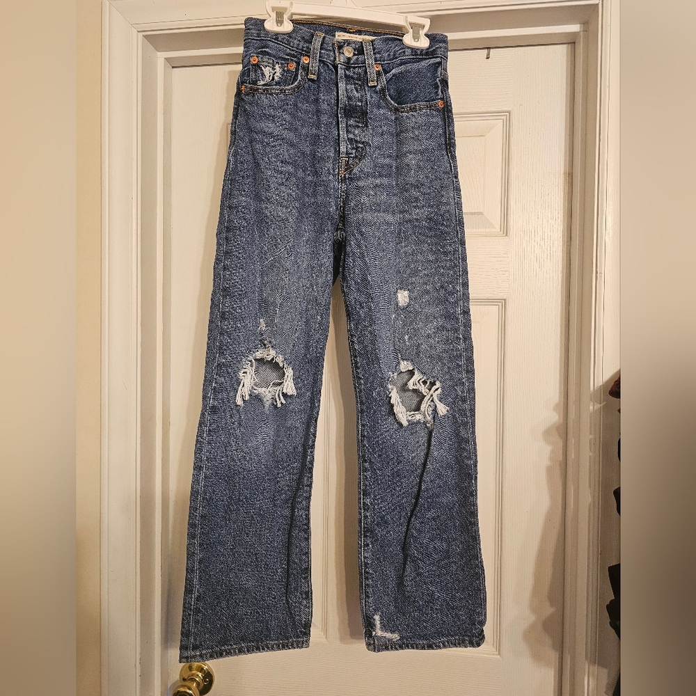 NWOT Blue Distressed Women's Jeans. Size: 24W 27L. - Picture 1 of 9